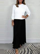 Crew Neck Pleated Long Sleeve Maxi Dress