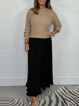 Crew Neck Pleated Long Sleeve Maxi Dress