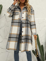 Plaid Contrast Long Shirt Jacket