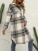 Plaid Contrast Long Shirt Jacket