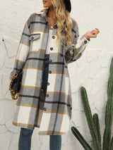 Plaid Contrast Long Shirt Jacket