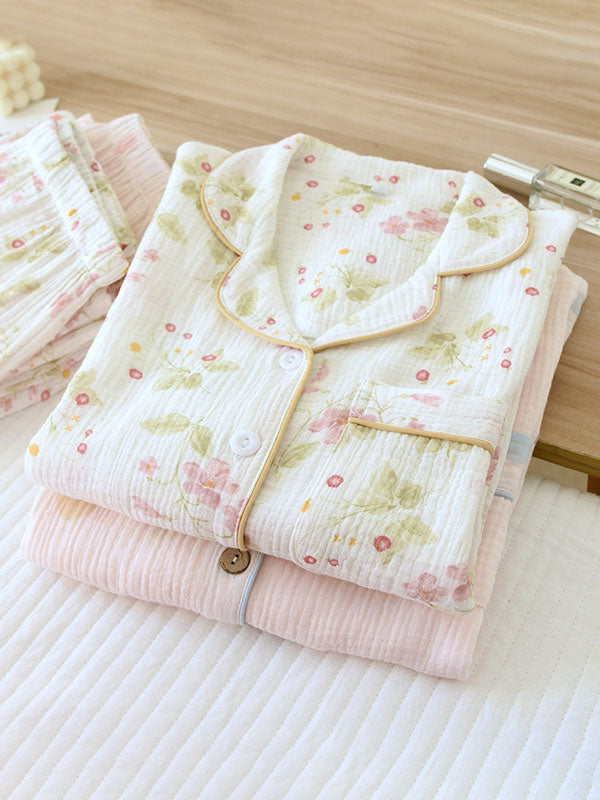 Pink Floral Long Sleeve Cotton Pajama Set