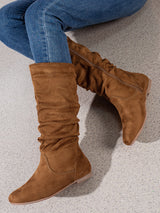 Suede Pleated Solid Color Mid-Calf Boots