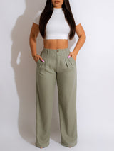 Straight Leg Solid Color Long Pants