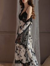 Kafiloe Butterfly Print Velvet Cami Nightgown