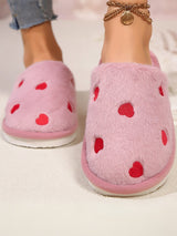 Heart Embroidery Plush Slippers