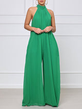 Halter Chiffon Wide Leg Jumpsuit