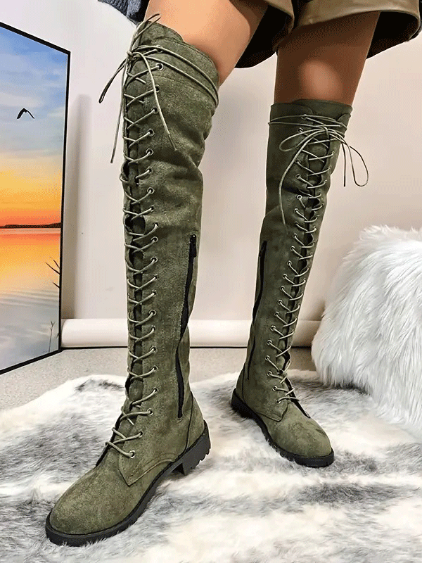 Suede Lace Up Long Boots