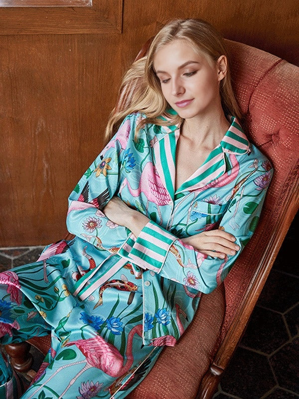 Long Sleeve Flamingo Printed Pajama Set