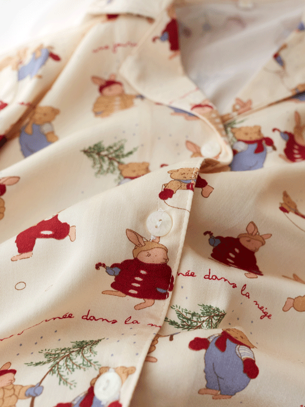 Cotton Christmas Rabbit Cartoon Print Pajama Set