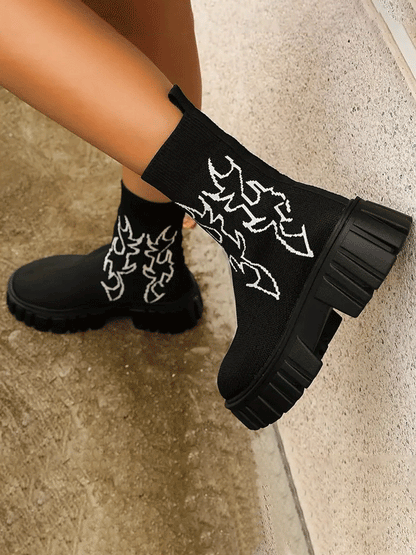 Breathable Knit Platform Boots