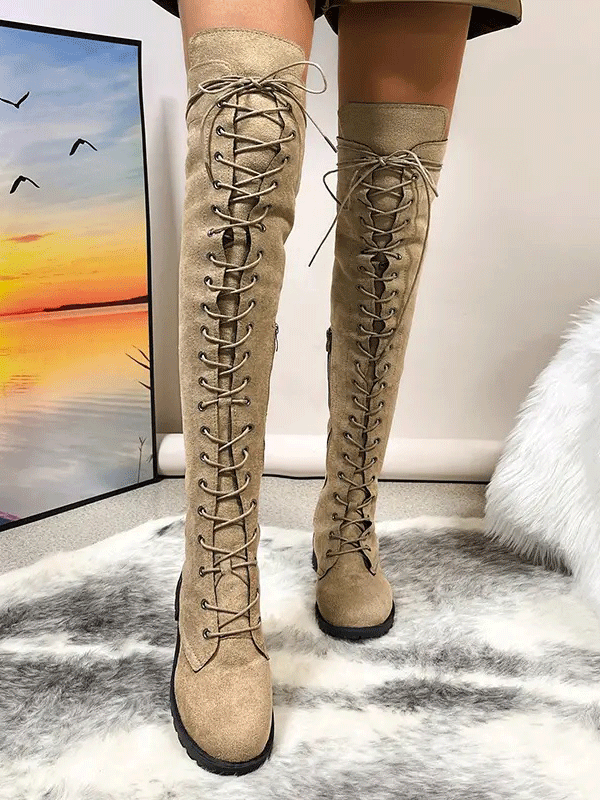 Suede Lace Up Long Boots
