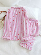 Stripe Heart Print Cotton Pajama Set