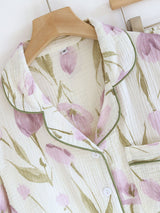 Purple Floral Printed Cotton Pajama Set