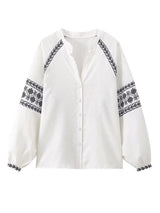 Embroidery Long Sleeve White Shirt