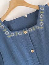 Embroidered Solid Three-Piece Pajama Set