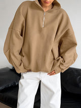 Solid Color Drop Shoulder Stand Collar Sweatshirt