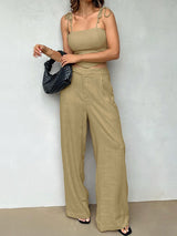 Linen Solid Color Camisole Top & Pants Set