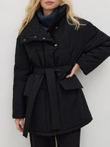 Stand Collar Tie Up Long Puffer Jacket