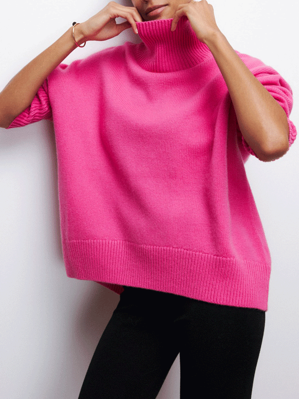 Mock Turtleneck Solid Color Loose Sweater