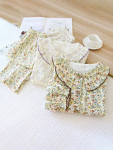 Doll Collar Printed Button-Up Long Sleeve Pajamas