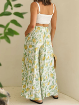 Ruffle Floral Print High Waisted Beach Pants