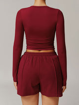 V Neck Long Sleeve Fitted Crop Top