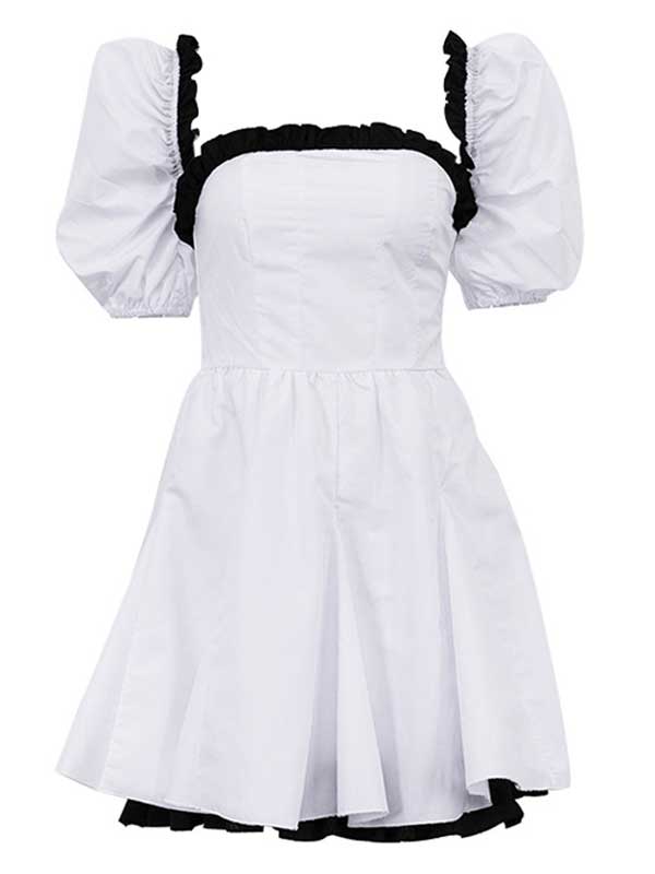 Puff Sleeve Square Neck White Dress