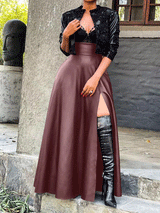 Leather High Split Irregular Skirt