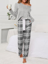 Plaid Print Pocket Casual Lounge Set