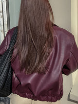 Wine Red Zipper Faux Leather Jacket