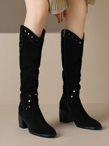 Retro Pointed Toe Chunky Cowboy Boots