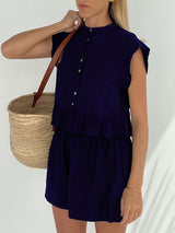 Jacquard Short Sleeve Shirt & Shorts Two Piece Set