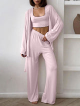Knit Ruffle Trim 3-Piece Loungewear Set