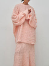 Fluffy Knitted Pink Maxi Skirt Set