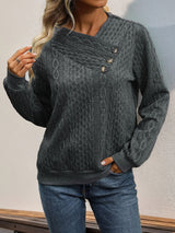 Pleated Solid Color Long Sleeve Sweater