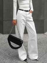 Solid Color High Waist Straight Pants