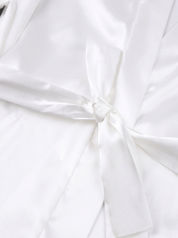 Pure White Satin Belted Robe