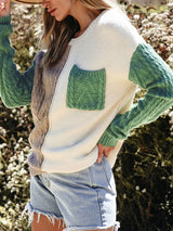 Color Block Round Neck Long Sleeve Sweater