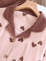 Thickened Ribbed Heart Long Sleeve Pajama Set