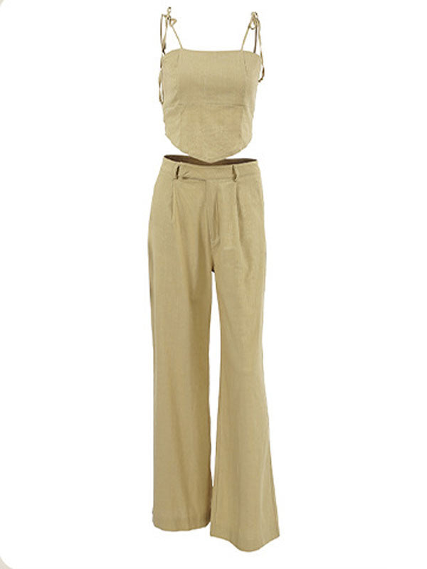 Linen Solid Color Camisole Top & Pants Set