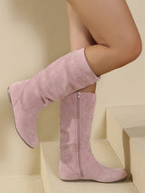 Suede Pleated Solid Color Mid-Calf Boots