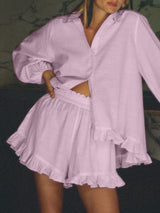 Striped Ruffle Two Piece Shorts Set