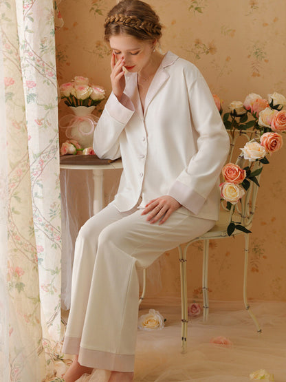Cotton V Neck Long Sleeve Pajama Set