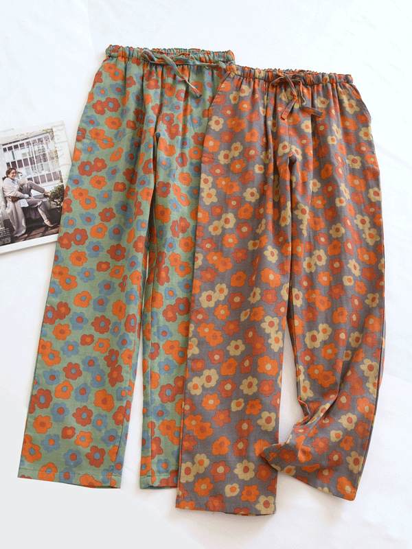 Cotton Vintage Floral Printed Long Pajama Pants