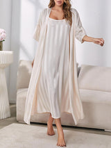 2pcs Striped Satin Nightgown Set