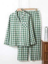 Kafiloe Plaid Long Sleeve Cotton Pajamas