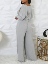 Solid Color Ribbed Knit Vest Jumpsuit Set