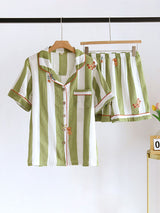 Cartoon Squirrel Short Sleeve Striped Pajama Set