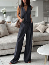 V-neck Single Breasted Vest Jacket Set